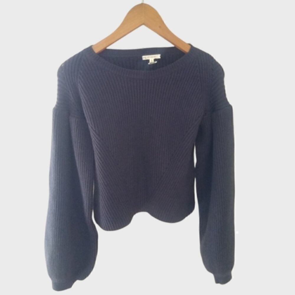 Maisie Nordstrom Navy Blue Bishop Sleeve Cropped Ribbed Sweater Medium - Picture 4 of 12